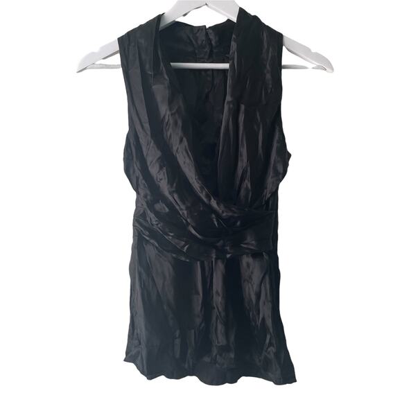 Banana Republic Black Silk Pleated Collar & Overlapping Front Blouse /Top - OP - Picture 1 of 8